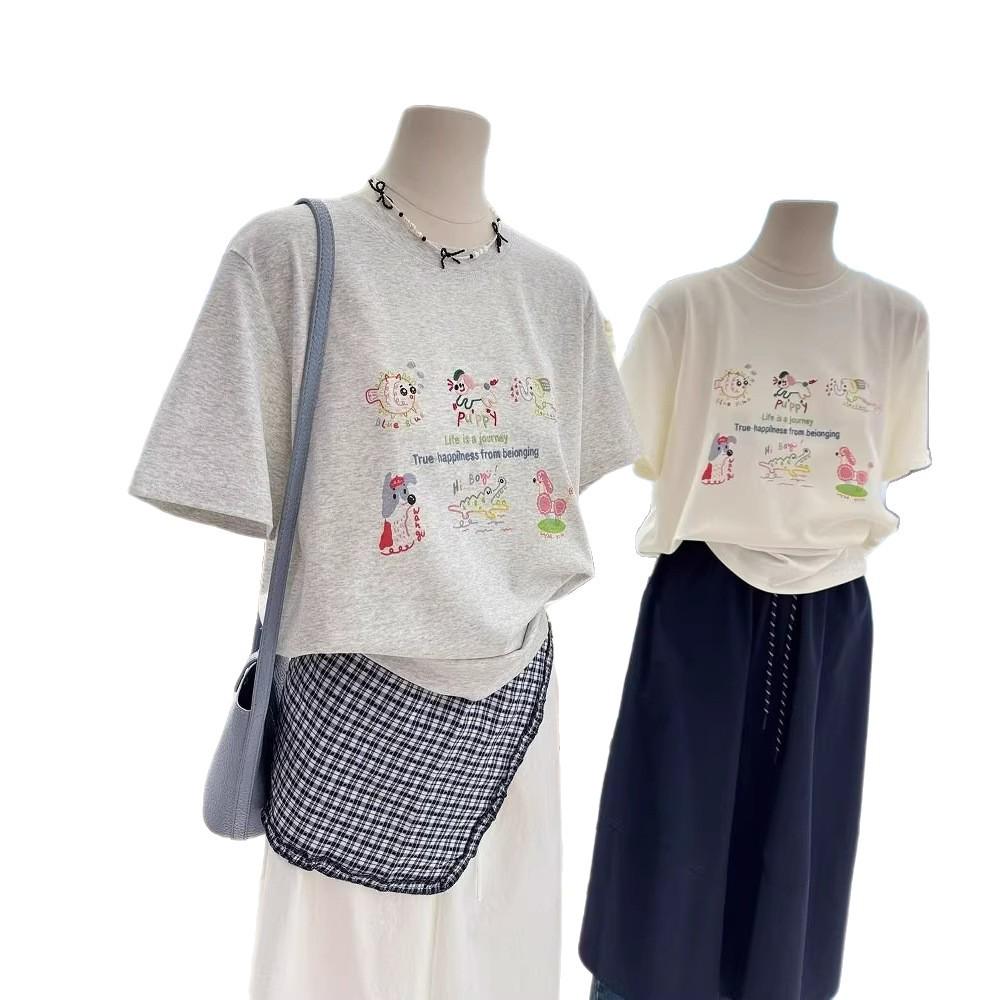 2026 Léto Omlazující Korejský Styl Volný Bílý Krátký Rukáv Bavlna Dámský Top