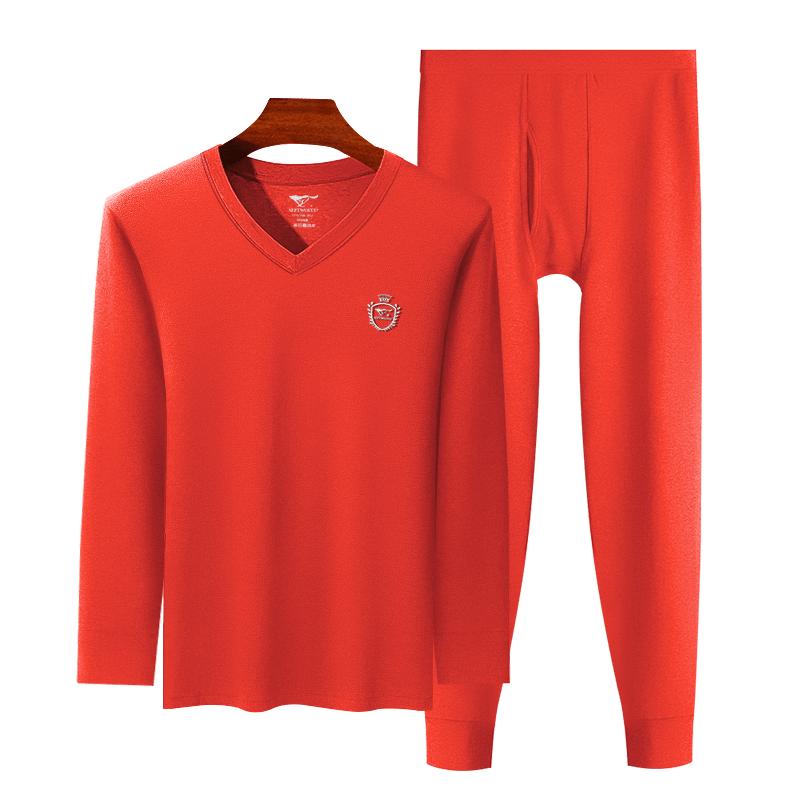 SEPTWOLVES Men's 100% Cotton V-Neck Thermal Underwear Set