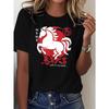 European Size Women'S T-Shirt Featuring A New Year'S Lucky Horse and Kanji Print - 2026 Festive Design In Red and White, Round Neck Top