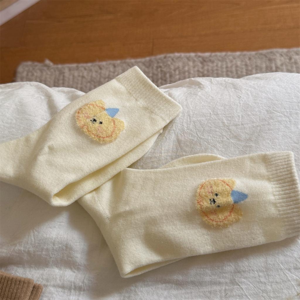 Cotton Bear Head Cartoon Mid-calf Socks Are Soft, Sweat-absorbing and Versatile Socks for Girls In Autumn and Winter