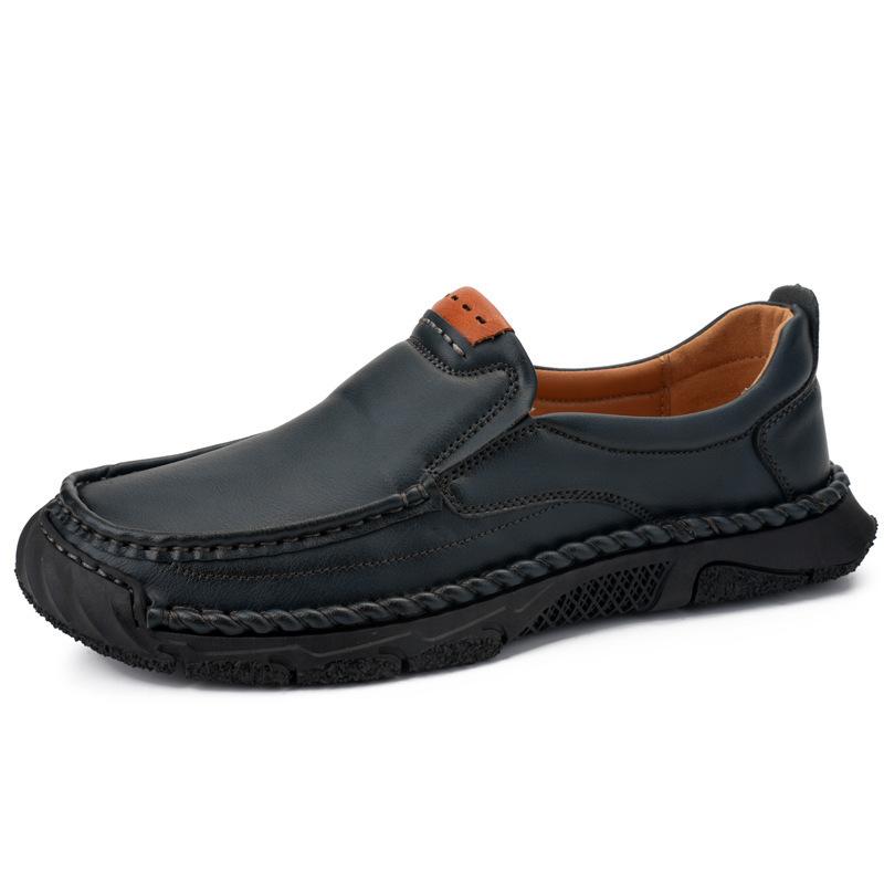 

One-pedal leather shoes with stitching autumn men s shoes large size casual youth outdoor foot shoes Source men Shoes 48 синій