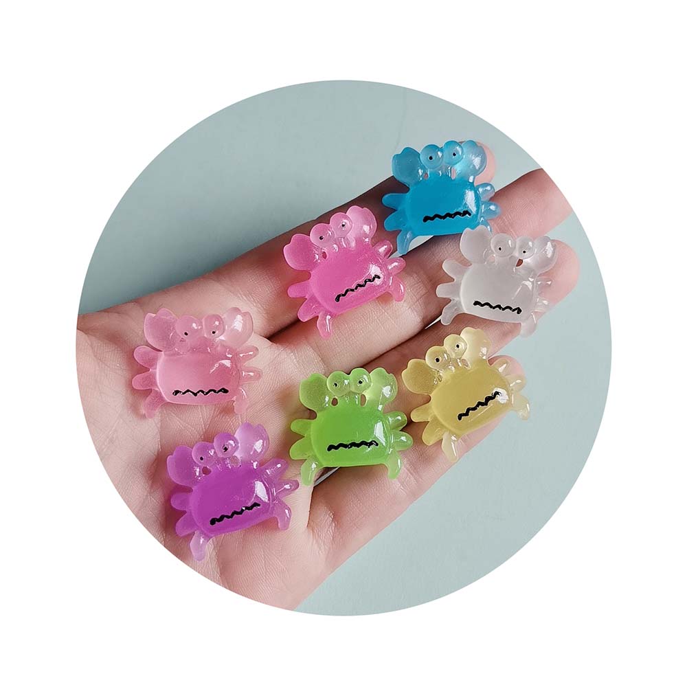 100pcs Simulated Colorful Glow Crab Resin Flatback Ocean Sea Cabochons Scrapbook Ornaments Applique Crafts DIY Hair Accessories