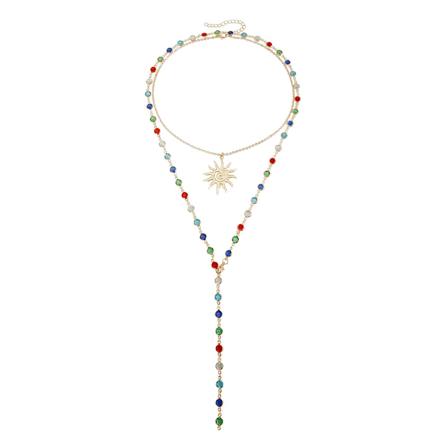 

Inlaid colored diamond sunflower Y-shaped necklace versatile long trendy street auction item jewelry золотий