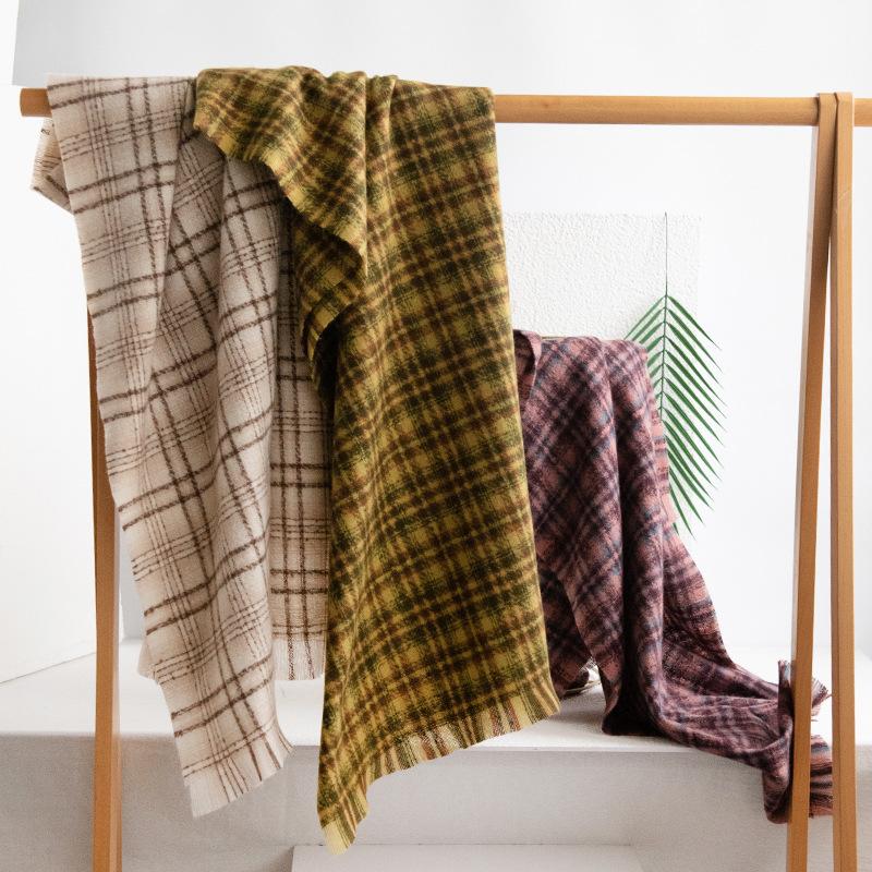 Japanese and Korean Plaid Imitation Cashmere Tassel Scarf for Women Checkerboard Fashion Commuter Warm Scarf Shawl