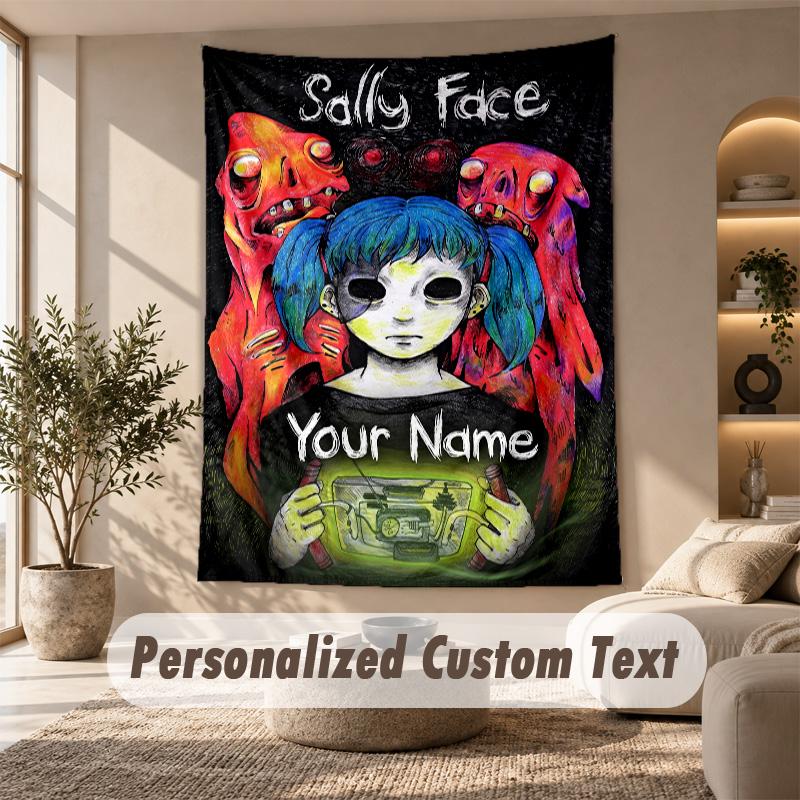 Tapestry Custom Name Text, Wall Hanging Tapestry Home Room DecorSally Face