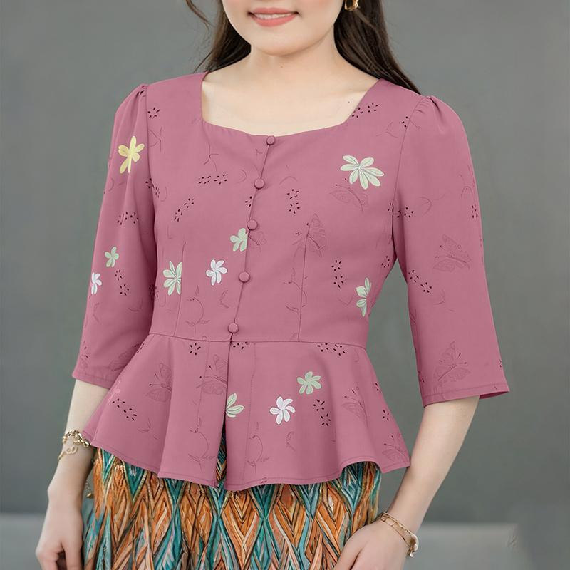ZANZEA Women Casual Round Neck 3/4 Sleeve Elegant Floral Blouse