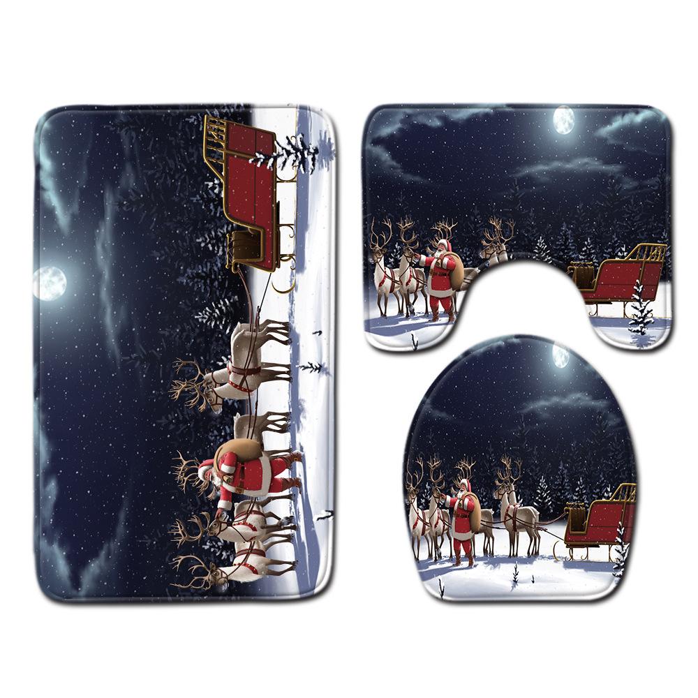 Christmas Bathroom Floor Mat Toilet Three-Piece Set