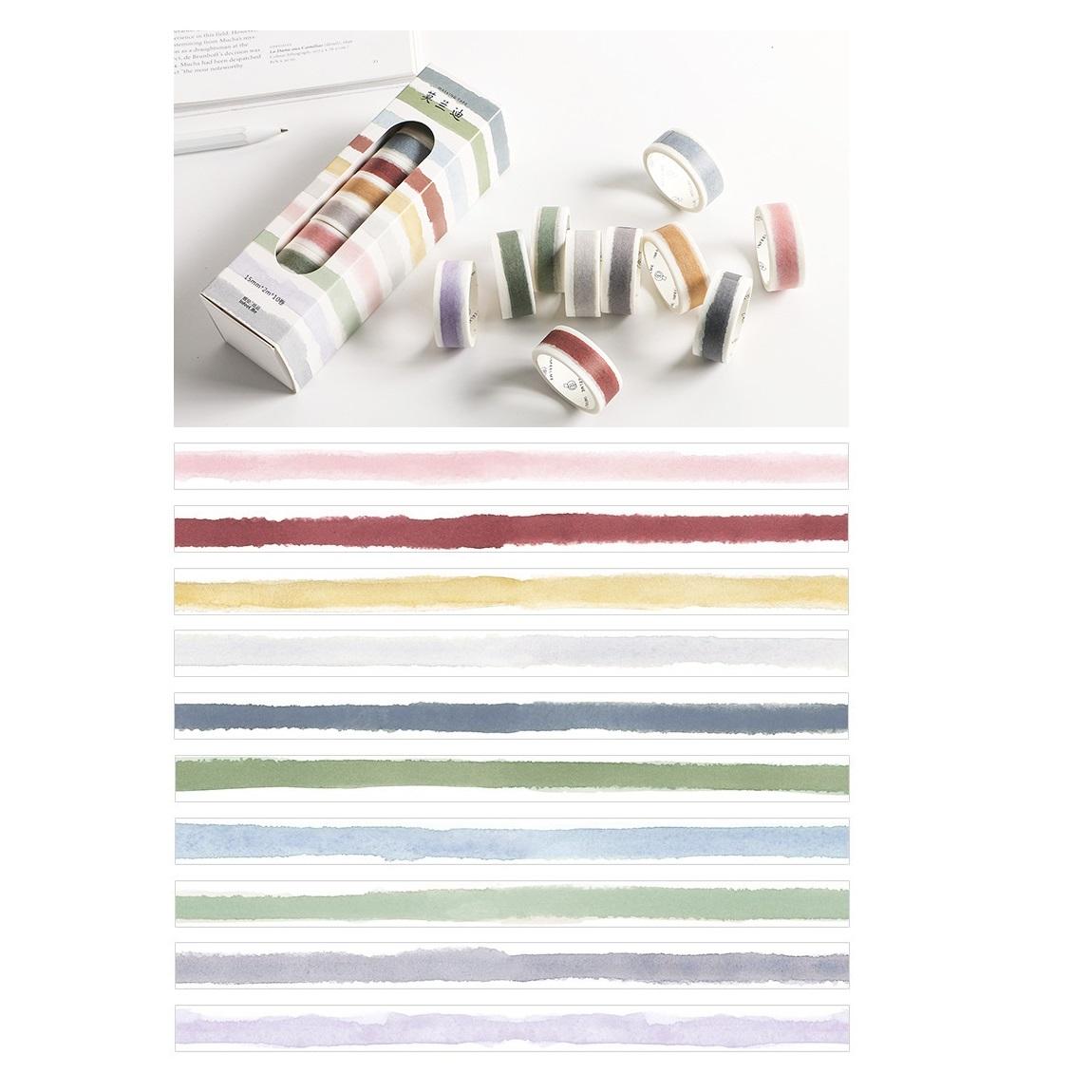 

10шт Vintage Scotch Design Washi Tapes Set Set 15mm Alphabet Number Plaid Color Adhesive Stickers Decoration