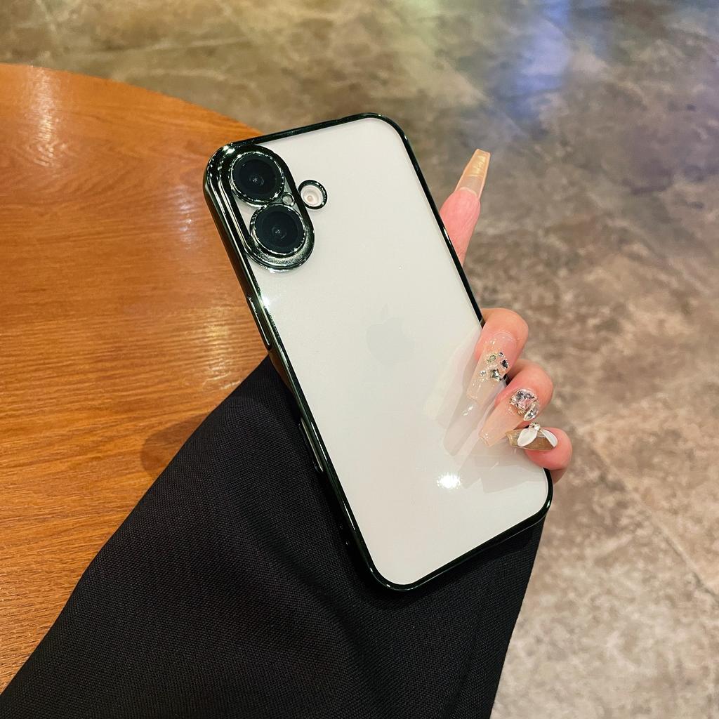 Full Lens Protection Case for iPhone 16 15 14 13 12 11 Pro Max Case Luxury Plating Transparent Silicone Soft Cover for 16 ProMax