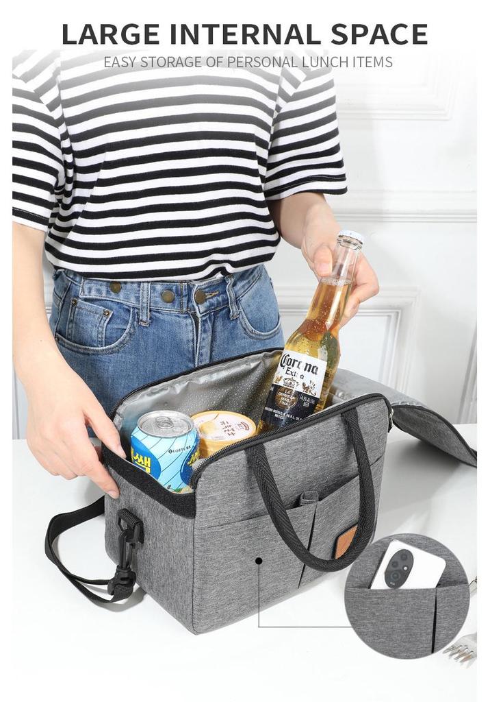 Insulated Solid Color Oxford Cloth Lunch Bag - Portable Bento Bag with Thickened Design and Crossbody Strap for Office Workers