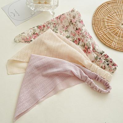 Sweet Floral Headscarf Vintage Silk Fabric Triangle Bandanas Hair Scarfs Headband Elastic Headwrap Versatile  Accessories