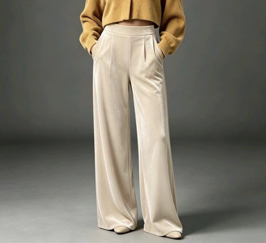 2026 European Velvet High-Waist Wide-Leg Floor-Length Pants for Women