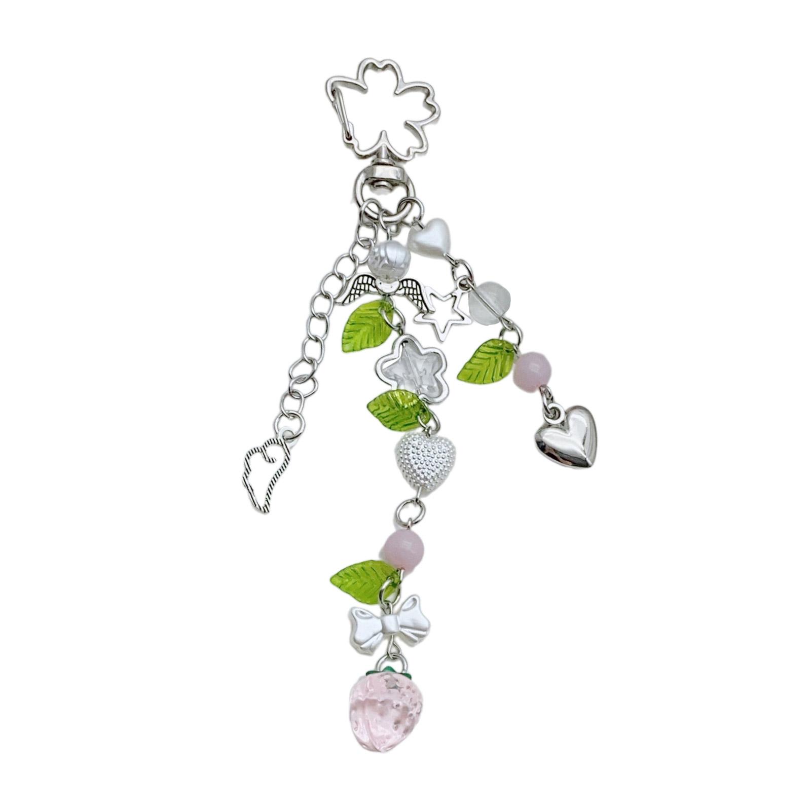 

Fashion Strawberry Leaf Pendant Phone Straps Lanyard Pocket Keychain Strap Backpack Charm Car Key Decoration Chain розовый