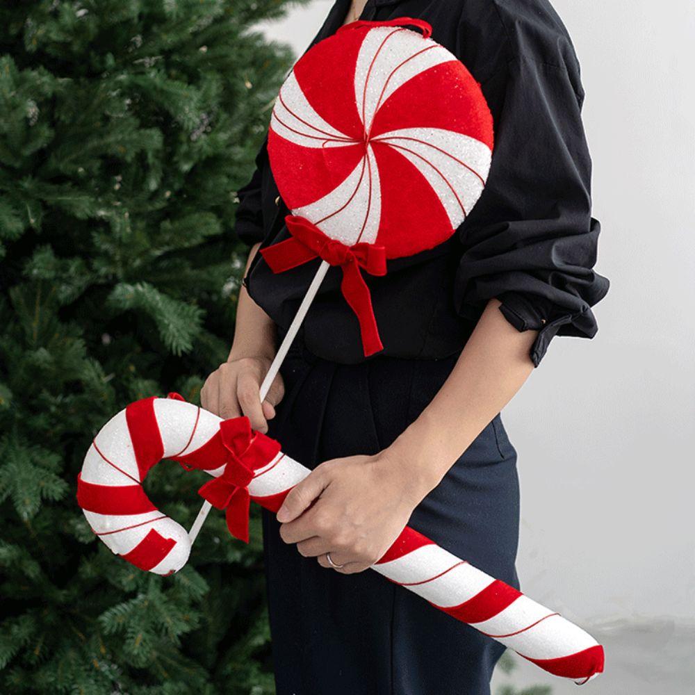 Red White Simulation Candy Cane Decoration Foam Flocking Xmas Flocking Velvet Pendant