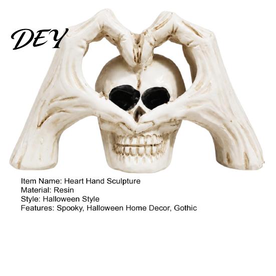Bar Atmosphere Setting Decor Gothic Skeleton Hands Heart Sculpture with Skull, Romantic Love Statue, Halloween Personalized Trendy Collectible