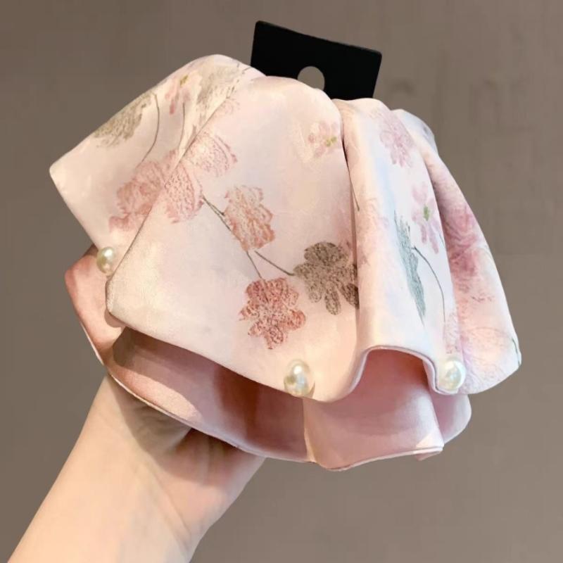 

New Chinese Style Elegant Printed Satin Pearl Ponytail Hair Clip Hair Accessories For Women Headwear 1Pc