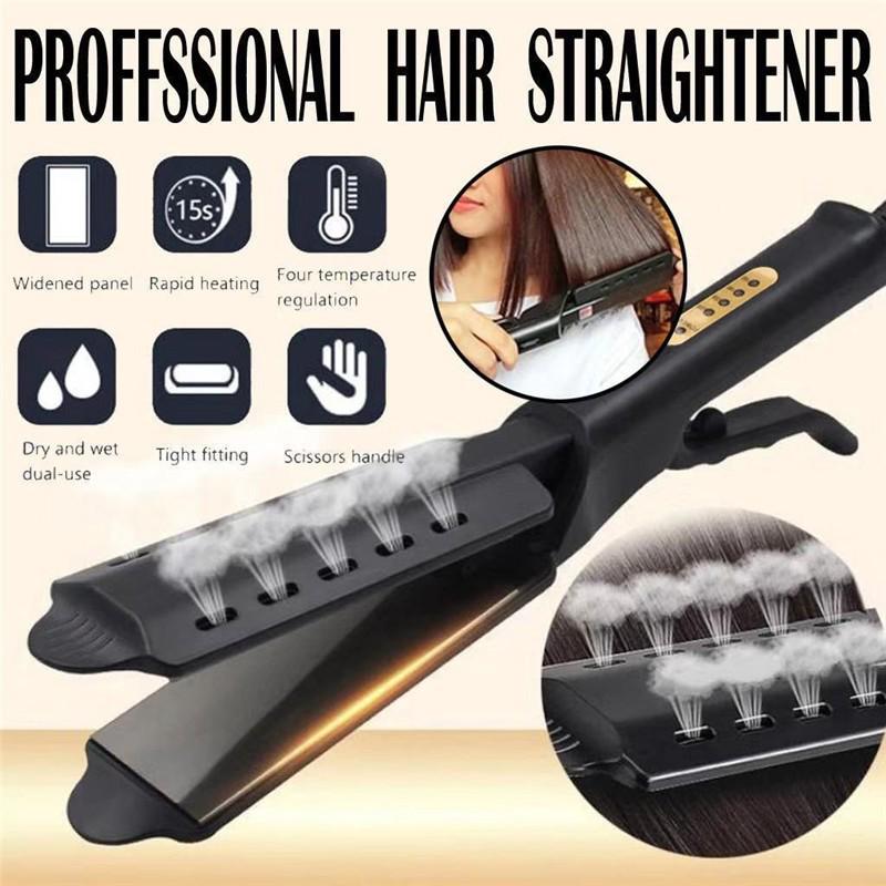 Steam Hair Straightener Flat Iron: Damage-Free, Four Temperature Settings, Ideal for Bangs and Styling