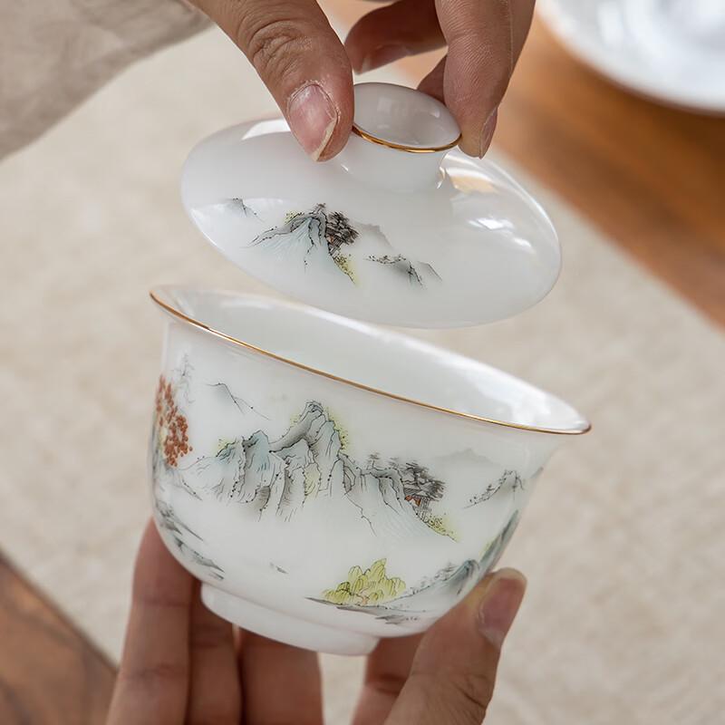 Gold-Inlaid Ice Jade Porcelain San Cai Gaiwan