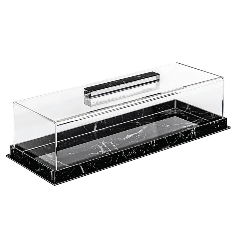 Rectangular Dessert Serving Tray with Clear Lid Acrylic Cake Display Box Cake Storage Tray for Professional and Home Use