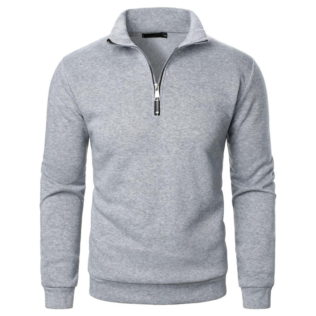 Men's Solid Color Stand Collar Casual Pullover Sweatshirt