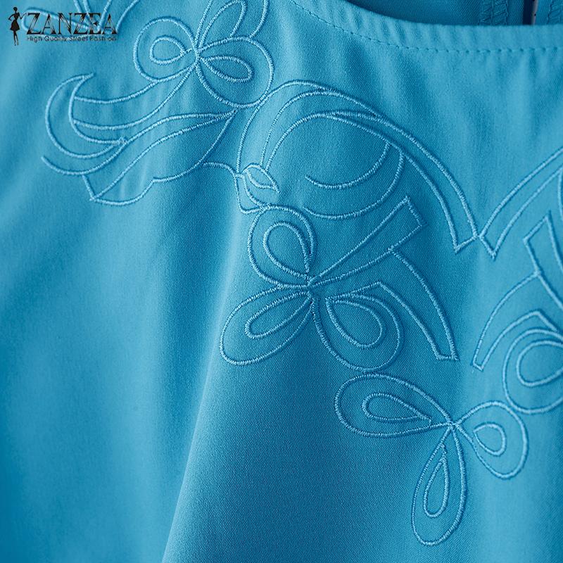 ZANZEA Women Casual Round Neck Summer Short Sleeve Print Blouse