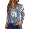 Women's Fashion Casual Floral Print V-Neck Decorative Button Three-quarter Sleeve T-Shirt Top