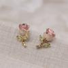 Süße weibliche weiße Emaille Goldfarbe Rosa Blume Ohrstecker Liebliche Braut Hochzeit Für Frauen