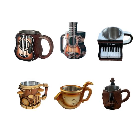 Musical Instrument Coffee Mug Ornament Guitar Piano Violin Drum Saxophone Electric Guitar Resin Mug Novelty Music Cup Gifts for Music Lovers Men Women