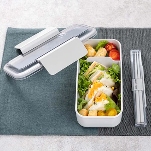 Iwasaki Industrial Lastrowear Easy Care Lunch Box Slim, Men's, Single Tier, 800ml, Light Gray, Integrated Gasket, Easy To Clean, Microwave and Dishwas
