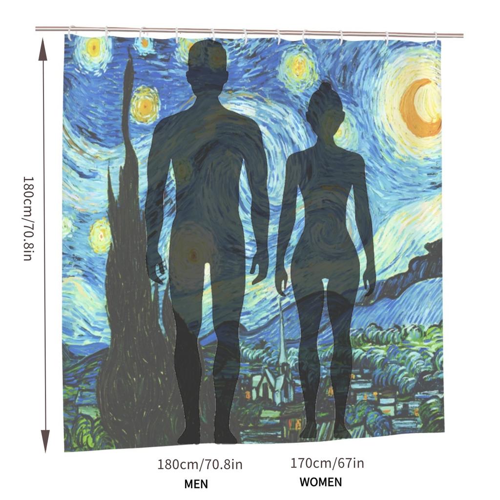 1pc Van Gogh-Inspired Artistic Shower Curtain Liner - Perfect for Bathroom Decoration - Includes 12 Hooks