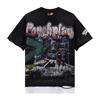 Unisex Vintage Washed T-Shirt,NYC Police Car Street Print with Rhinestone Text, Distressed Layered Streetwear Tee