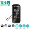 3 Ports PD 3.0 Dual USB Car Charger Socket for Motorcycle Auto Truck ATV Boat RV Bus Power Adapter Outlet 12/24V