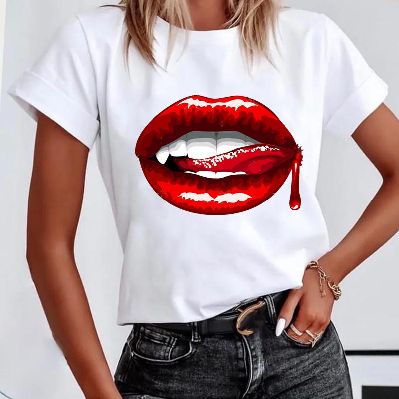 

(Азіатський розмір) Короткі рукави Lip Love Sexy Trend Мила мила жіноча футболка з принтом Літня модна футболка Жіноча базова футболка з графічним малюнком XXL