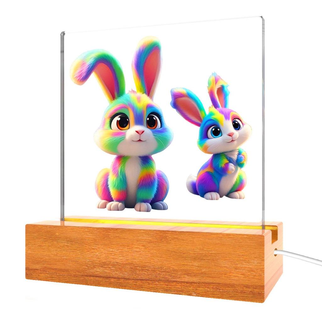 Solid Wood Base Acrylic USB Night Light - Creative Children's Gift Table Lamp