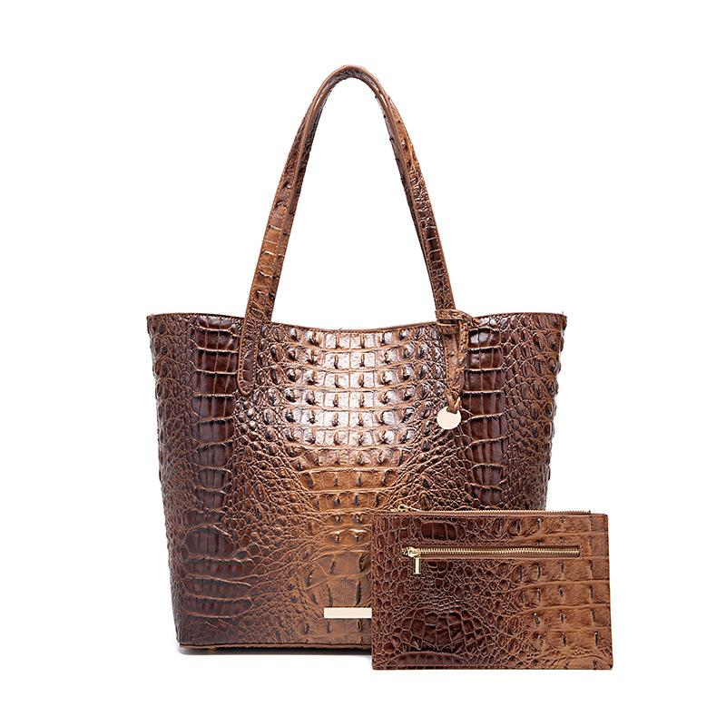 New European and American Handheld Tote Mother Retro Women's Bag with Multi Color Brahmin Crocodile Pattern