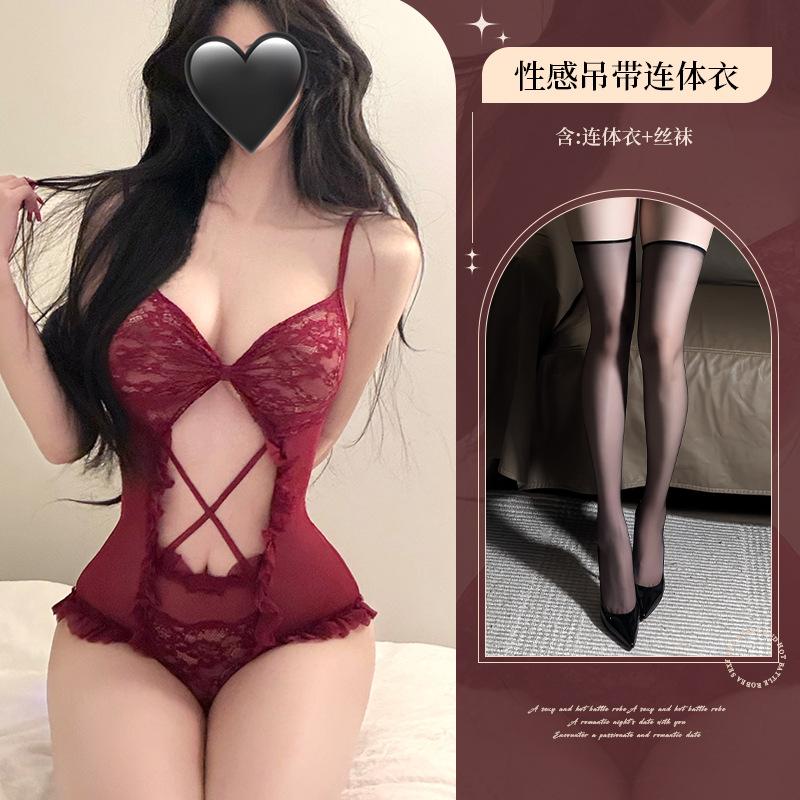 Sex underwear mesh perspective temptation straps low cut sexy backless hot open uniform suit