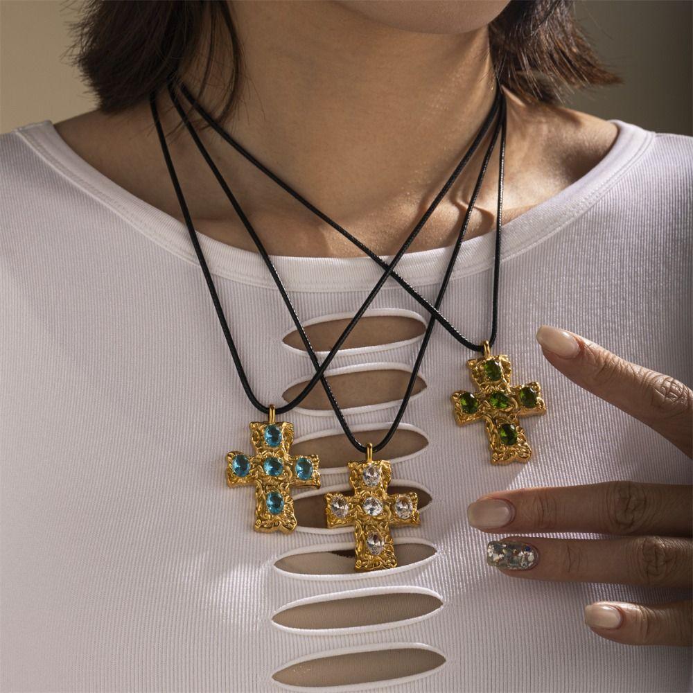 Metal Cross Pendant Necklace Irregular Exaggerated Necklace Jewelry INS Vintage Necklace  Gift