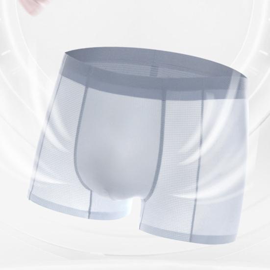 Men Boxer Underwear Mid-rise Elastic Waistband Breathable Mesh Shorts Briefs Solid Color Summer Ice Silk Cooling Panties