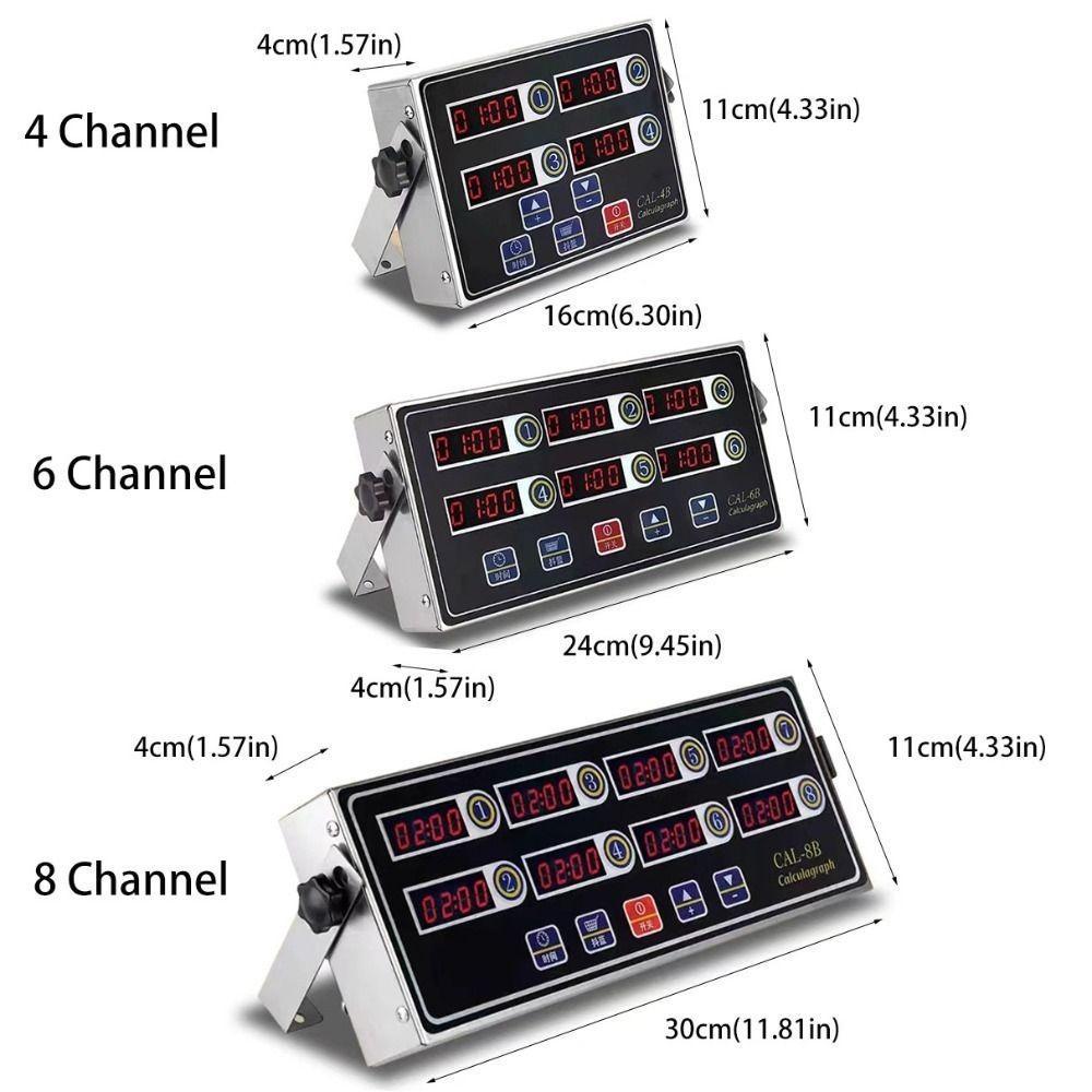 4/6/8 Channels LED Commercial Kitchen Timer Digital Screen Fried Chicken Timer Adjustable Volume Cooking Reminder Device