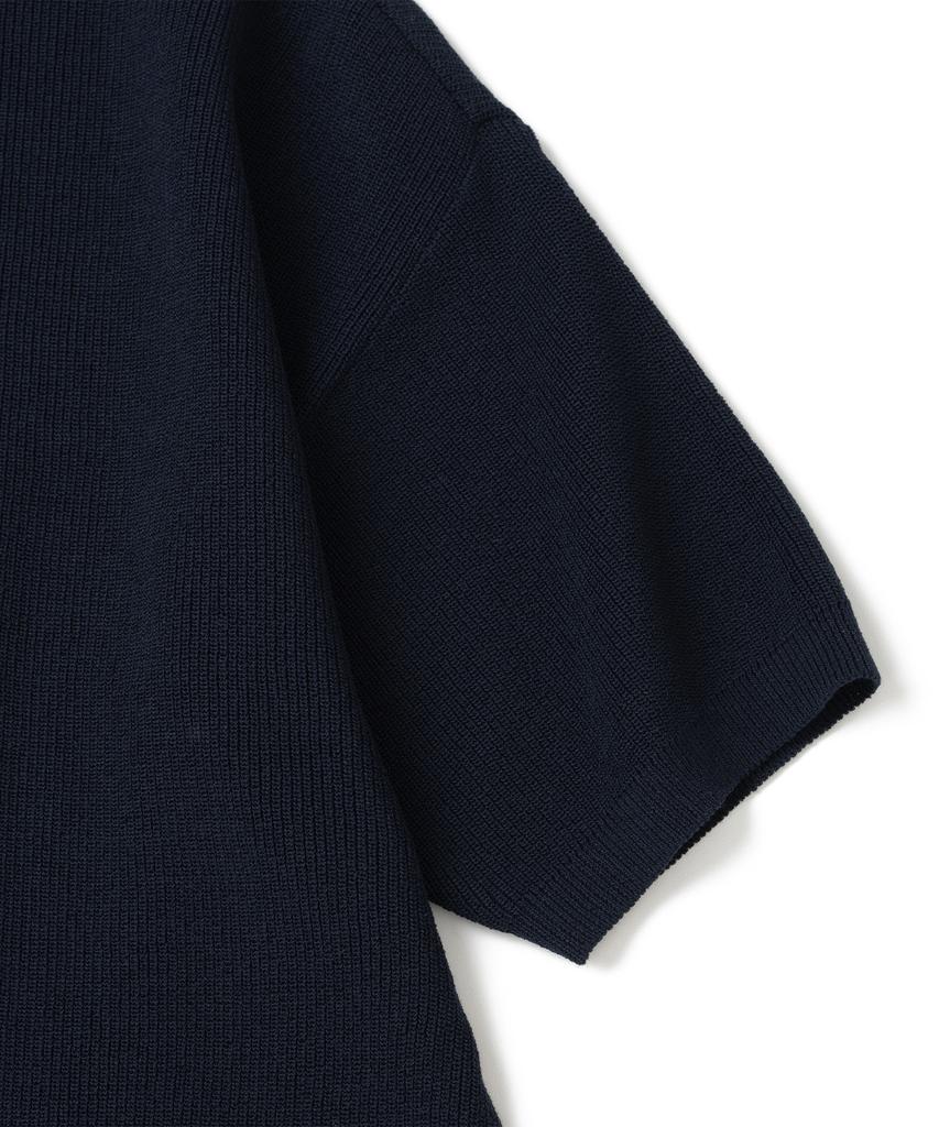 KNITTED Coolever Henley Neck Short Sleeve Knit Navy