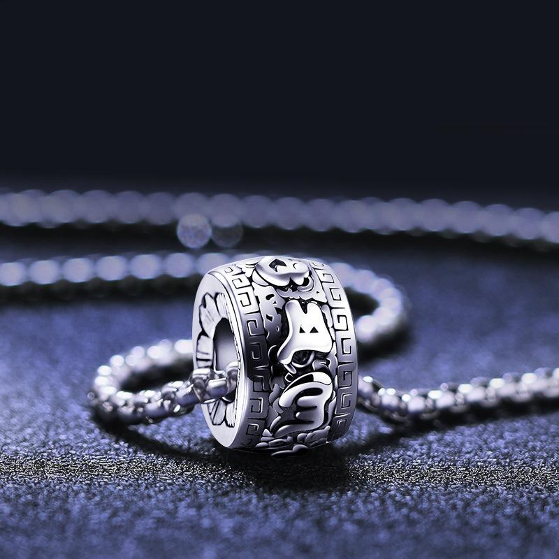 Anti-Thai Silver Transfer Bead Pendant, Six-Character Mantra Necklace, Retro Jewelry For Couples, Gifts For Girls For Men