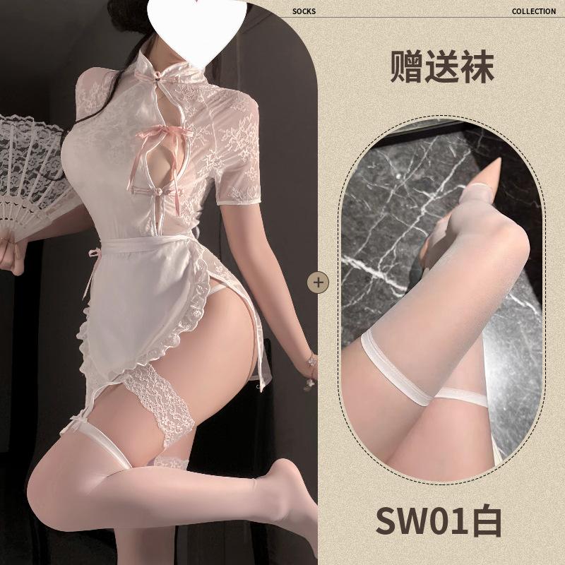 Fun sexy underwear open lace perspective cheongsam maid suit temptation suit qqny