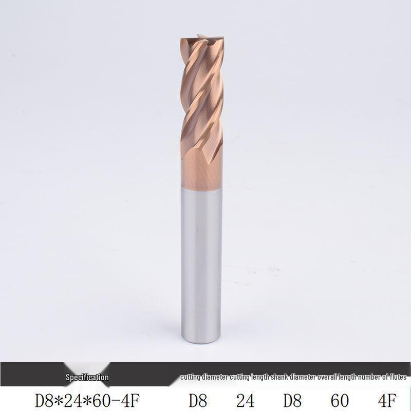55° Tungsten Steel 4-Flute End Mill, Hard Alloy Coated, CNC Flat Bottom Tool