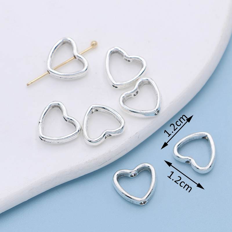 20Pcs Silver Plated Heart Loose Spacer Beads Frame For Jewelry Making Bracelet Necklace Accessories Diy
