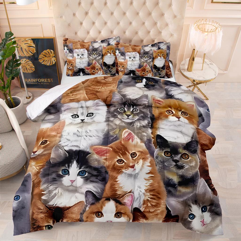 Comforter Cute Kitten Luxury Theme Home Comforter Winter Quilted Blanket Goose Down Duvet King Queen 3D Blanket Size Twin