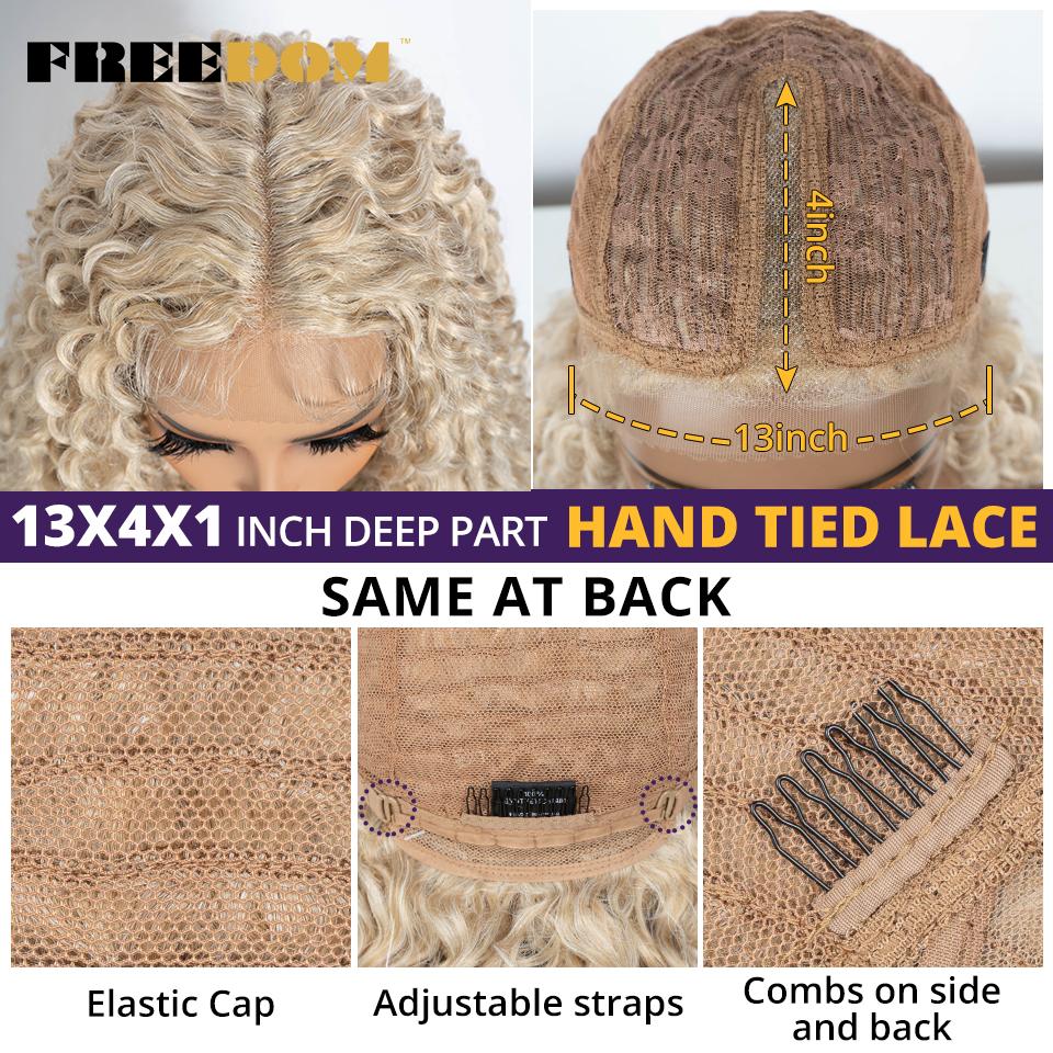 FREEDOM Synthetische Lace Front Perücken für Damen 30 Zoll Lockige Lace Perücke mit Babyhaaren Ombre Braun Blond Ingwer Cosplay Perücken