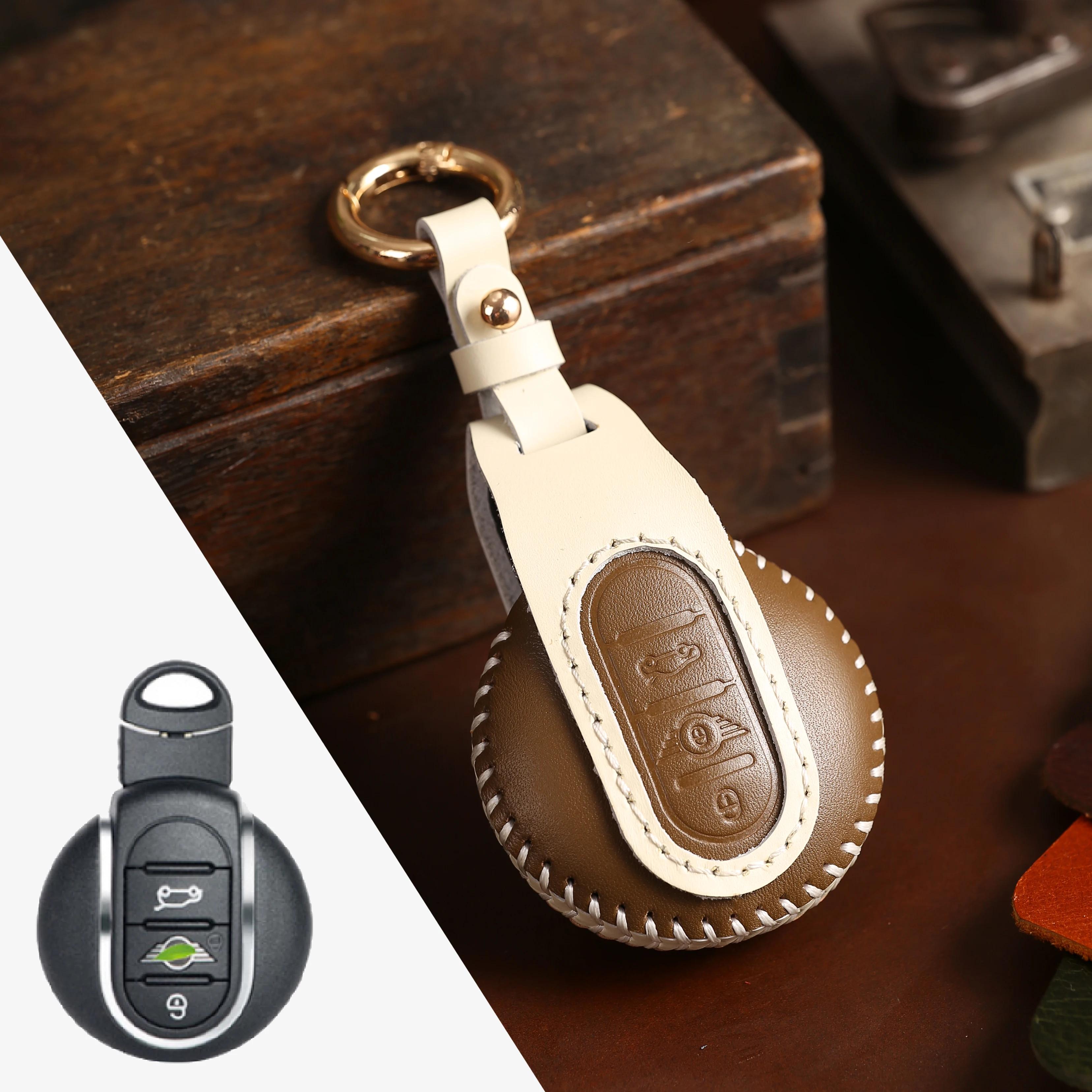 

Кожаный чехол для ключей от машины, брелок, протектор, аксессуары, брелок для BMW Mini Countryman Cooper F54 F55 F56, 3-кнопочный брелок-держатель коричневый