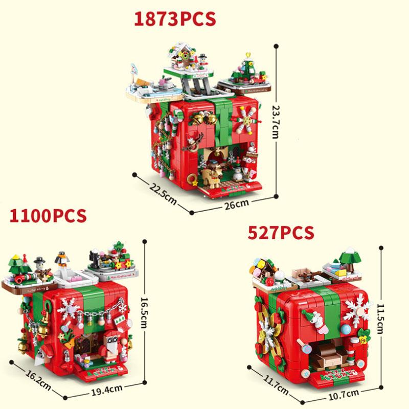 Christmas Gift Surprise Mechanism Box Model Building Block DIY Elk Snowman Bricks Ornament Toys for Children Adult