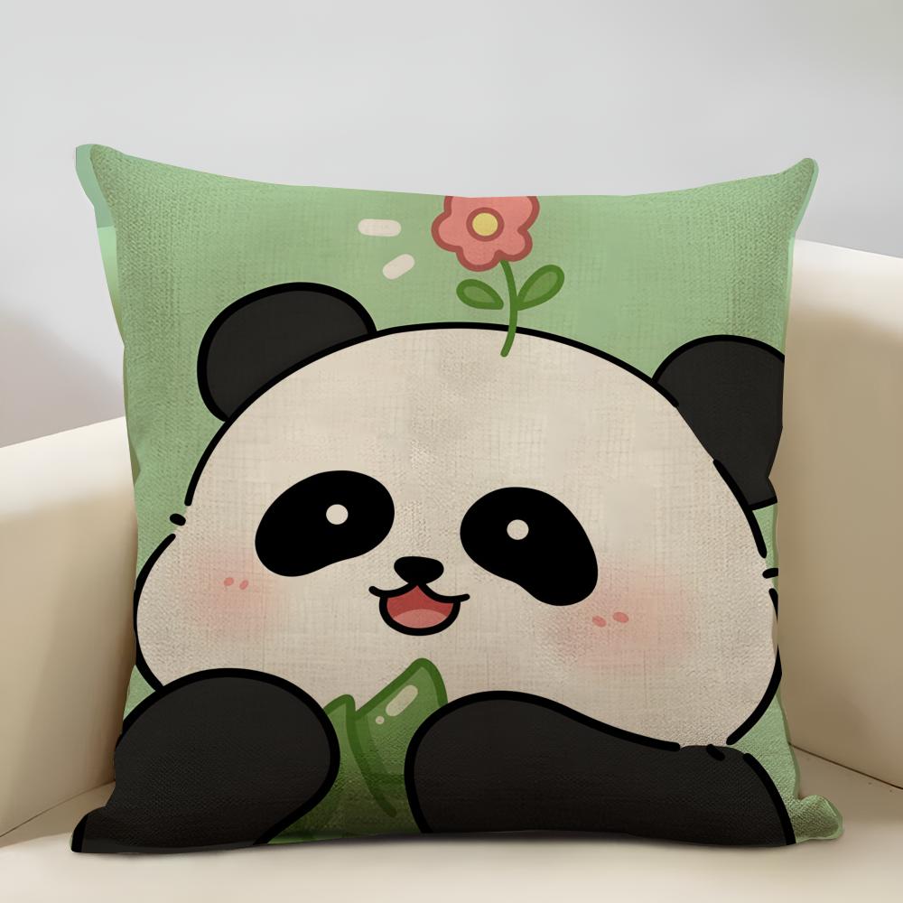 Lieblicher Panda Kissenbezug Haushaltsdekoration Leinen Sofakissenbezug: Hautfreundlich & Atmungsaktiv Mit Unsichtbarem Reißverschluss