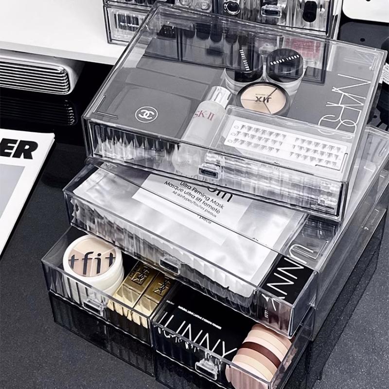 Desktop Storage Box Organizer Drawer-type Transparent Dormitory Study Table Stationery Storage Box Acrylic Desk Pen Book Rack